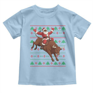 Funny Black Santa Riding Bull Toddler T Shirt Ugly Christmas Sweater Gift TS12 Light Blue Print Your Wear