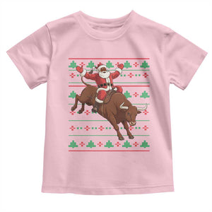 Funny Black Santa Riding Bull Toddler T Shirt Ugly Christmas Sweater Gift TS12 Light Pink Print Your Wear