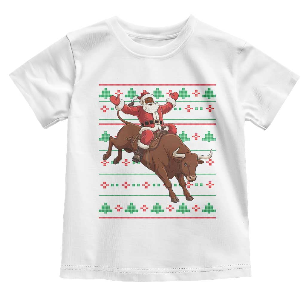 Funny Black Santa Riding Bull Toddler T Shirt Ugly Christmas Sweater Gift TS12 White Print Your Wear