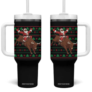 Funny Black Santa Riding Bull Tumbler With Handle Ugly Christmas Sweater Gift TS12 One Size: 40 oz Black Print Your Wear