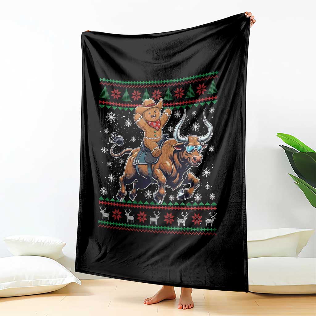 Funny Gingerbread Man Riding Bull Throw Blanket Cowboy Western Rodeo Christmas Gift TS12 Print Your Wear