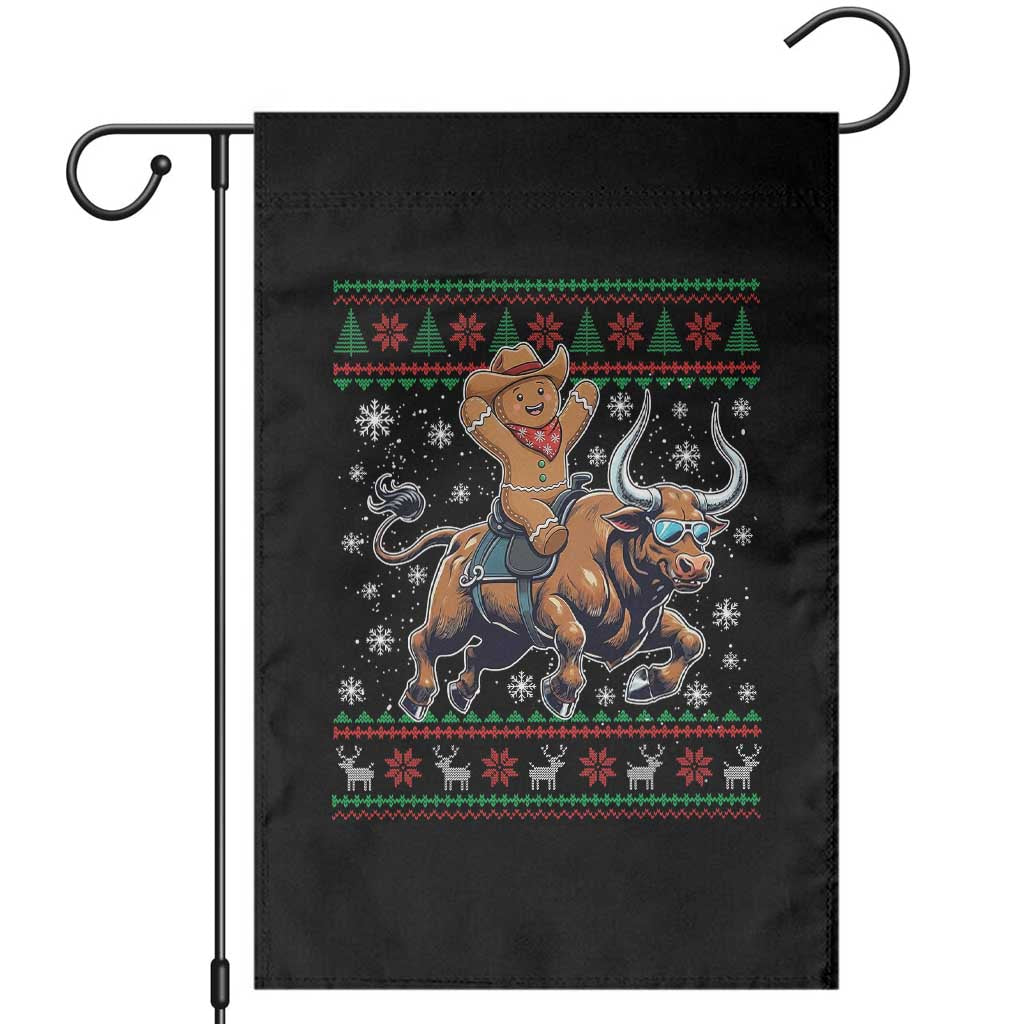 Funny Gingerbread Man Riding Bull Garden Flag Cowboy Western Rodeo Christmas Gift TS12 Black Print Your Wear