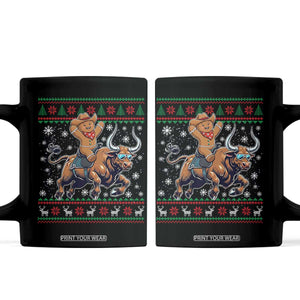 Funny Gingerbread Man Riding Bull Coffee Mug Cowboy Western Rodeo Christmas Gift TS12 Black Print Your Wear