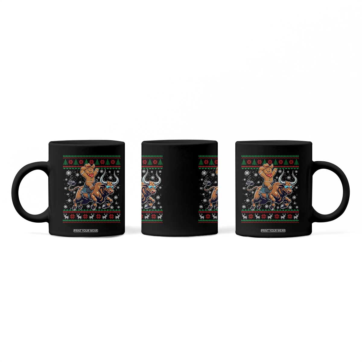 Funny Gingerbread Man Riding Bull Coffee Mug Cowboy Western Rodeo Christmas Gift TS12 Print Your Wear