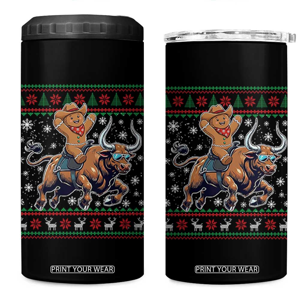 Funny Gingerbread Man Riding Bull 4 in 1 Can Cooler Tumbler Cowboy Western Rodeo Christmas Gift TS12 One Size: 16 oz Black Print Your Wear
