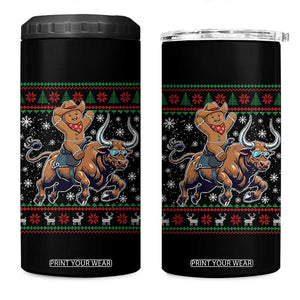 Funny Gingerbread Man Riding Bull 4 in 1 Can Cooler Tumbler Cowboy Western Rodeo Christmas Gift TS12 One Size: 16 oz Black Print Your Wear