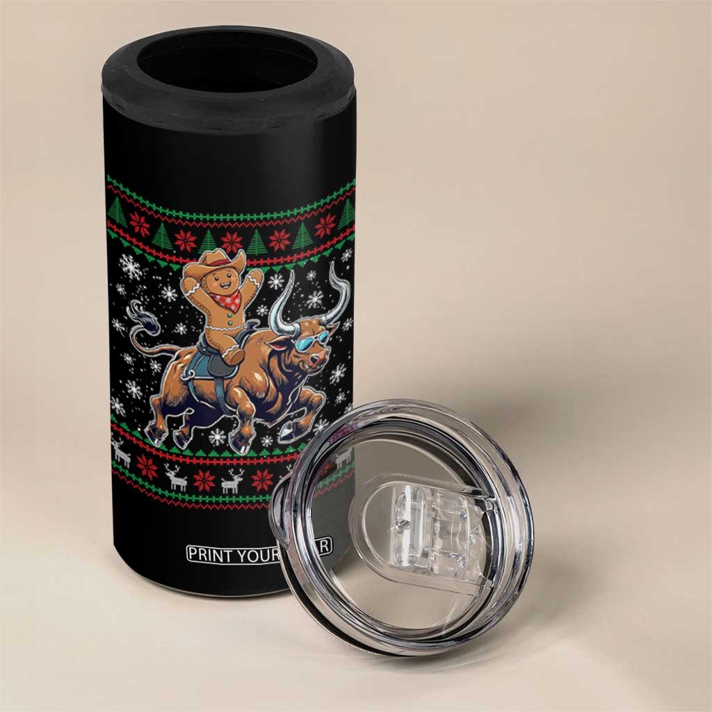 Funny Gingerbread Man Riding Bull 4 in 1 Can Cooler Tumbler Cowboy Western Rodeo Christmas Gift TS12 Print Your Wear