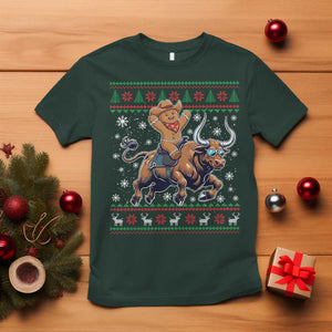 Funny Gingerbread Man Riding Bull T Shirt Cowboy Western Rodeo Christmas Gift TS12 Dark Forest Green Print Your Wear