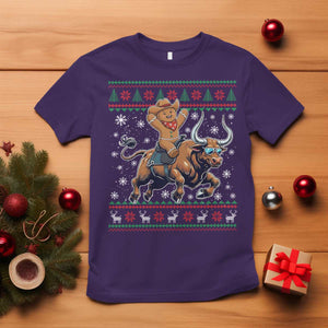 Funny Gingerbread Man Riding Bull T Shirt Cowboy Western Rodeo Christmas Gift TS12 Purple Print Your Wear