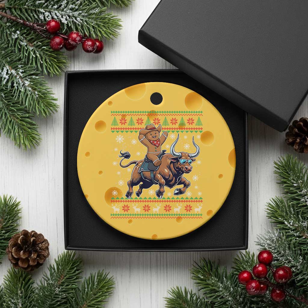 Funny Gingerbread Man Riding Bull Ceramic Ornament Cowboy Western Rodeo Christmas Gift TS12 1pc Yellow Cheese Print Your Wear