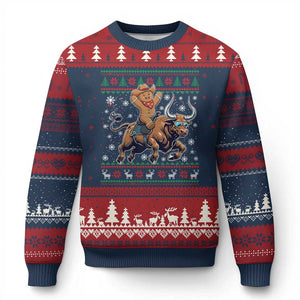 Funny Gingerbread Man Riding Bull Ugly Christmas Sweater Cowboy Western Rodeo Xmas Gift TS12 Navy Red Print Your Wear