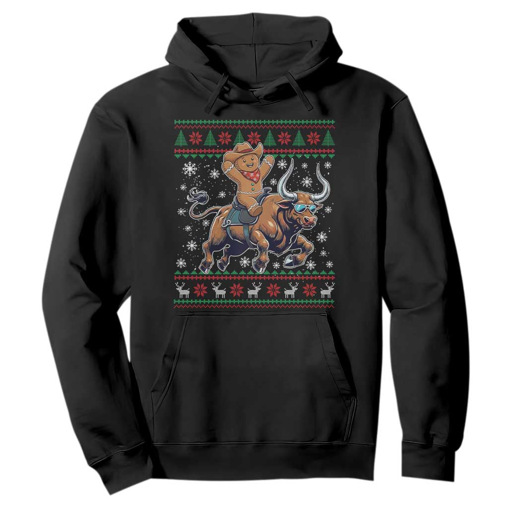 Funny Gingerbread Man Riding Bull Hoodie Cowboy Western Rodeo Christmas Gift TS12 Black Print Your Wear