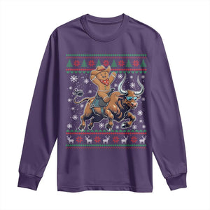 Funny Gingerbread Man Riding Bull Long Sleeve Shirt Cowboy Western Rodeo Christmas Gift TS12 Purple Print Your Wear