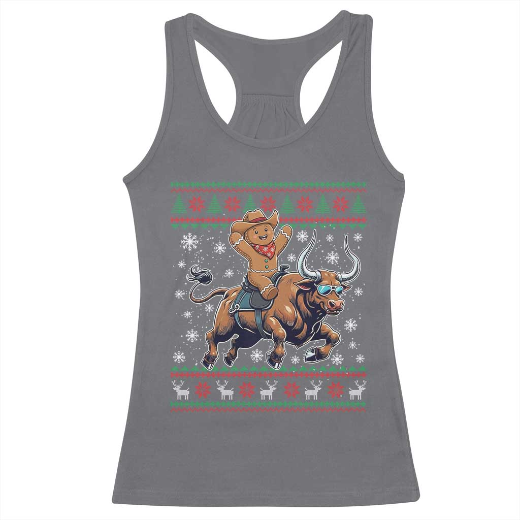 Funny Gingerbread Man Riding Bull Racerback Tank Top Cowboy Western Rodeo Christmas Gift TS12 Charcoal Print Your Wear