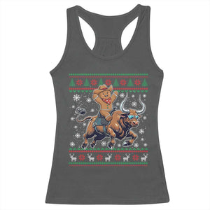 Funny Gingerbread Man Riding Bull Racerback Tank Top Cowboy Western Rodeo Christmas Gift TS12 Dark Heather Print Your Wear