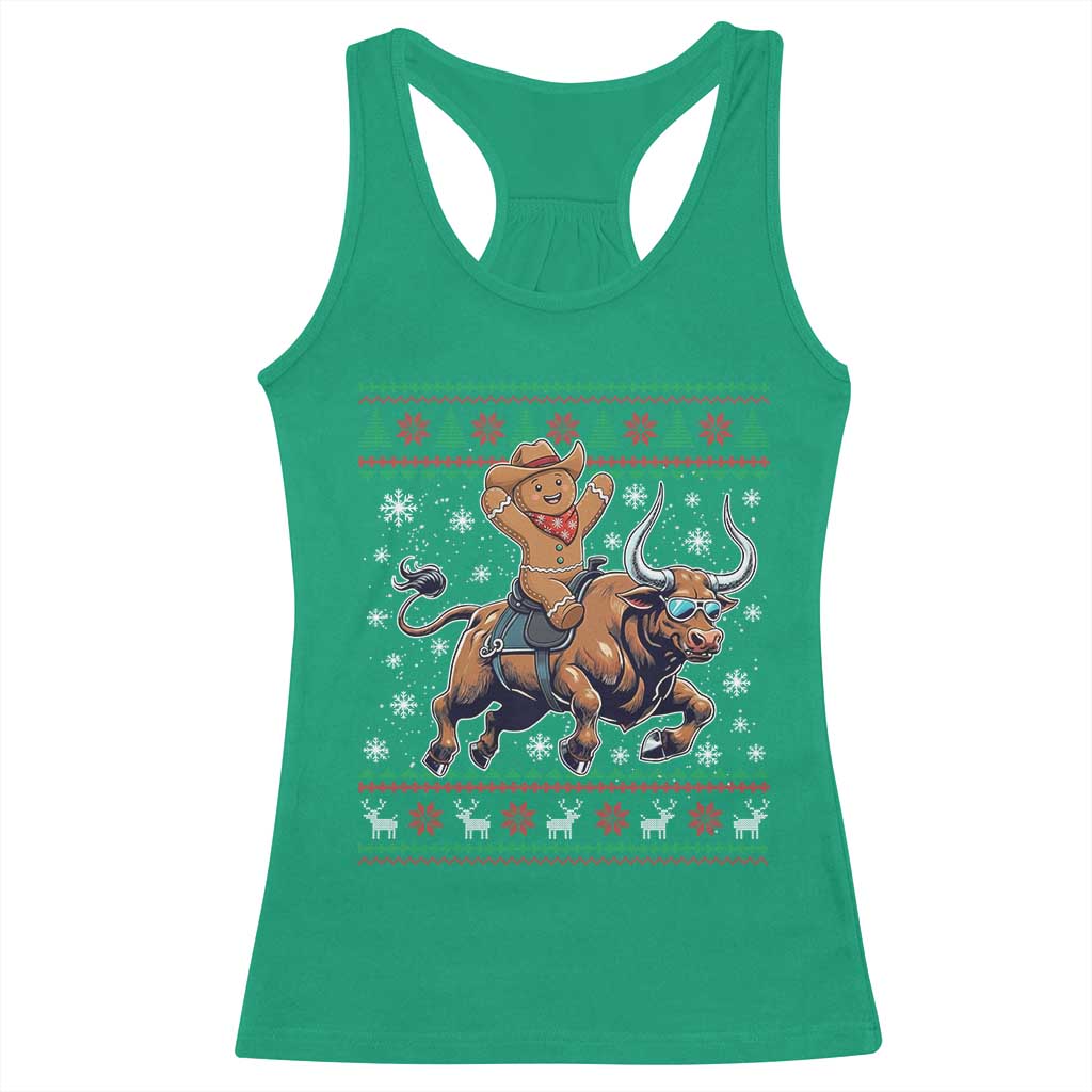 Funny Gingerbread Man Riding Bull Racerback Tank Top Cowboy Western Rodeo Christmas Gift TS12 Irish Green Print Your Wear