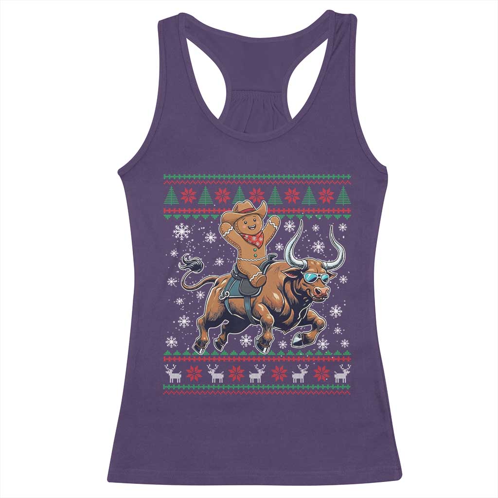 Funny Gingerbread Man Riding Bull Racerback Tank Top Cowboy Western Rodeo Christmas Gift TS12 Purple Print Your Wear