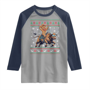Funny Gingerbread Man Riding Bull Raglan Shirt Cowboy Western Rodeo Christmas Gift TS12 Sport Gray Navy Print Your Wear