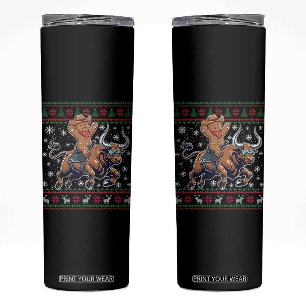Funny Gingerbread Man Riding Bull Skinny Tumbler Cowboy Western Rodeo Christmas Gift TS12 Black Print Your Wear