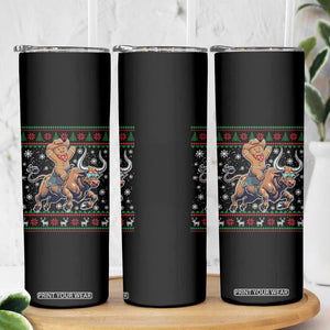 Funny Gingerbread Man Riding Bull Skinny Tumbler Cowboy Western Rodeo Christmas Gift TS12 Print Your Wear
