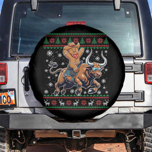 Funny Gingerbread Man Riding Bull Spare Tire Cover Cowboy Western Rodeo Christmas Gift TS12 No hole Black Print Your Wear