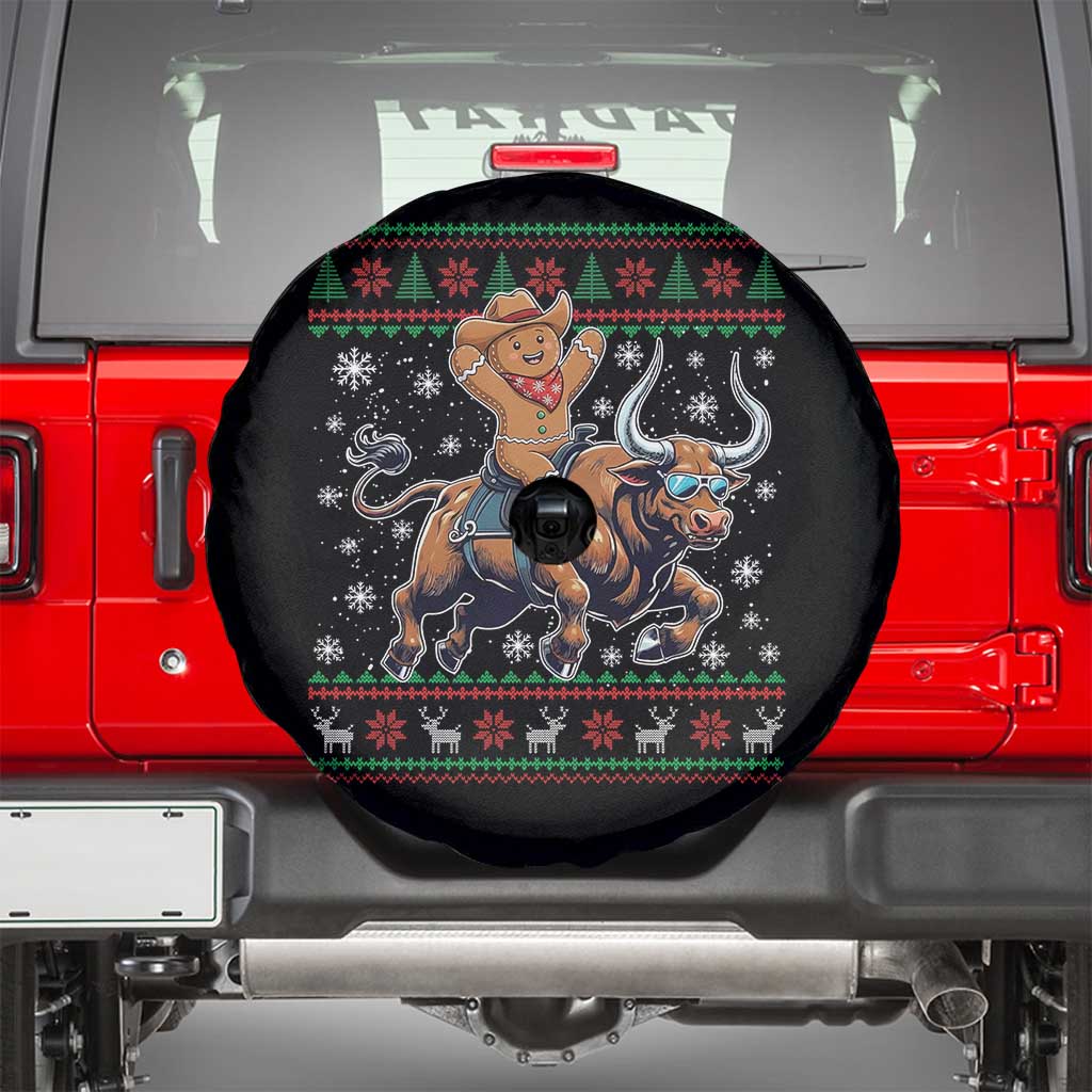 Funny Gingerbread Man Riding Bull Spare Tire Cover Cowboy Western Rodeo Christmas Gift TS12 Black Print Your Wear