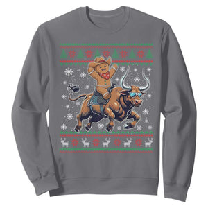 Funny Gingerbread Man Riding Bull Sweatshirt Cowboy Western Rodeo Christmas Gift TS12 Charcoal Print Your Wear