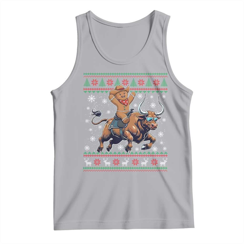Funny Gingerbread Man Riding Bull Tank Top Cowboy Western Rodeo Christmas Gift TS12 Athletic Heather Print Your Wear