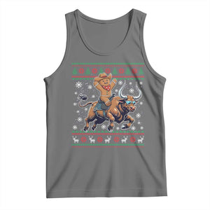 Funny Gingerbread Man Riding Bull Tank Top Cowboy Western Rodeo Christmas Gift TS12 Black Heather Print Your Wear