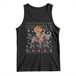 Funny Gingerbread Man Riding Bull Tank Top Cowboy Western Rodeo Christmas Gift TS12 Black Print Your Wear