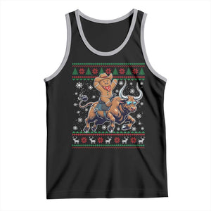 Funny Gingerbread Man Riding Bull Tank Top Cowboy Western Rodeo Christmas Gift TS12 Black Athletic Heather Print Your Wear
