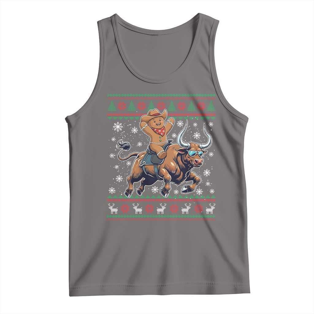 Funny Gingerbread Man Riding Bull Tank Top Cowboy Western Rodeo Christmas Gift TS12 Deep Heather Print Your Wear