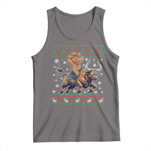 Funny Gingerbread Man Riding Bull Tank Top Cowboy Western Rodeo Christmas Gift TS12 Deep Heather Print Your Wear