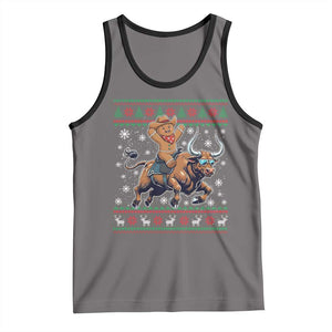 Funny Gingerbread Man Riding Bull Tank Top Cowboy Western Rodeo Christmas Gift TS12 Deep Heather Black Print Your Wear