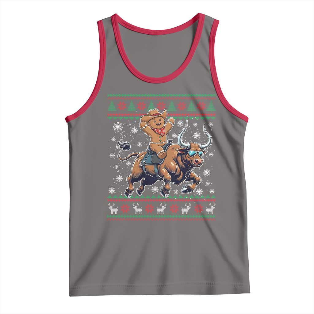 Funny Gingerbread Man Riding Bull Tank Top Cowboy Western Rodeo Christmas Gift TS12 Deep Heather Red Print Your Wear