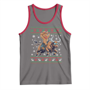 Funny Gingerbread Man Riding Bull Tank Top Cowboy Western Rodeo Christmas Gift TS12 Deep Heather Red Print Your Wear