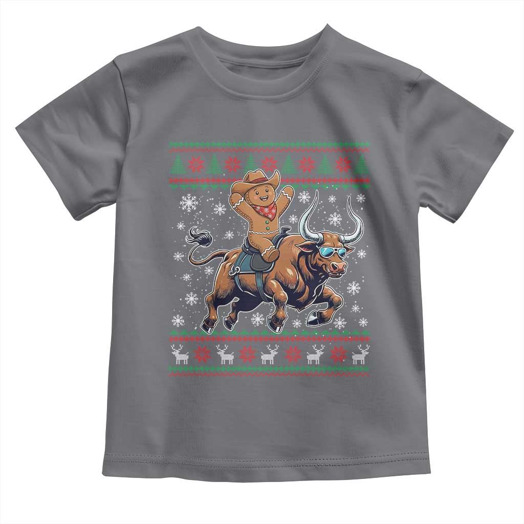 Funny Gingerbread Man Riding Bull Toddler T Shirt Cowboy Western Rodeo Christmas Gift TS12 Charcoal Print Your Wear