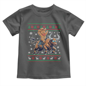 Funny Gingerbread Man Riding Bull Toddler T Shirt Cowboy Western Rodeo Christmas Gift TS12 Dark Heather Print Your Wear