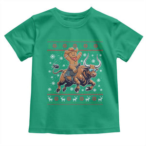 Funny Gingerbread Man Riding Bull Toddler T Shirt Cowboy Western Rodeo Christmas Gift TS12 Irish Green Print Your Wear