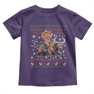 Funny Gingerbread Man Riding Bull Toddler T Shirt Cowboy Western Rodeo Christmas Gift TS12 Purple Print Your Wear