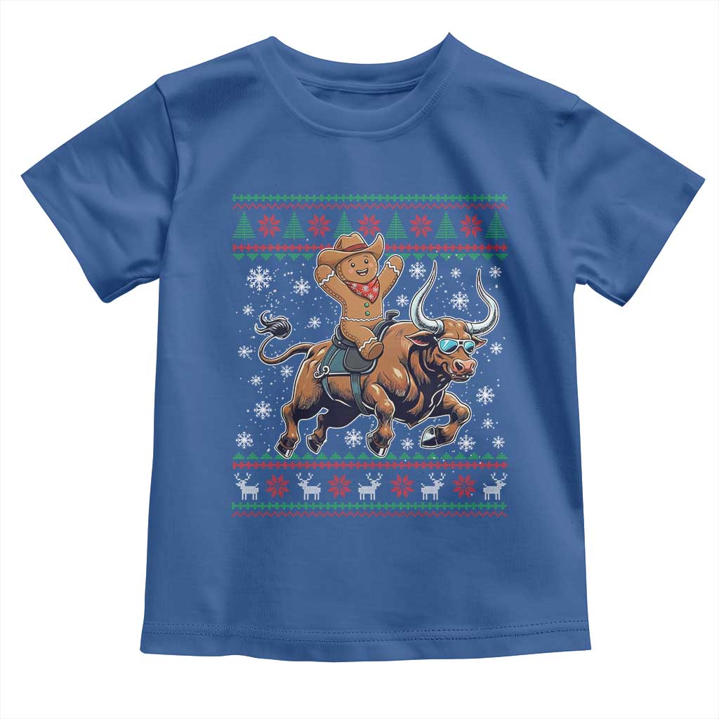 Funny Gingerbread Man Riding Bull Toddler T Shirt Cowboy Western Rodeo Christmas Gift TS12 Royal Blue Print Your Wear