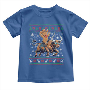 Funny Gingerbread Man Riding Bull Toddler T Shirt Cowboy Western Rodeo Christmas Gift TS12 Royal Blue Print Your Wear