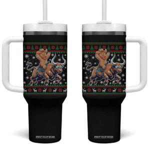 Funny Gingerbread Man Riding Bull Tumbler With Handle Cowboy Western Rodeo Christmas Gift TS12 One Size: 40 oz Black Print Your Wear