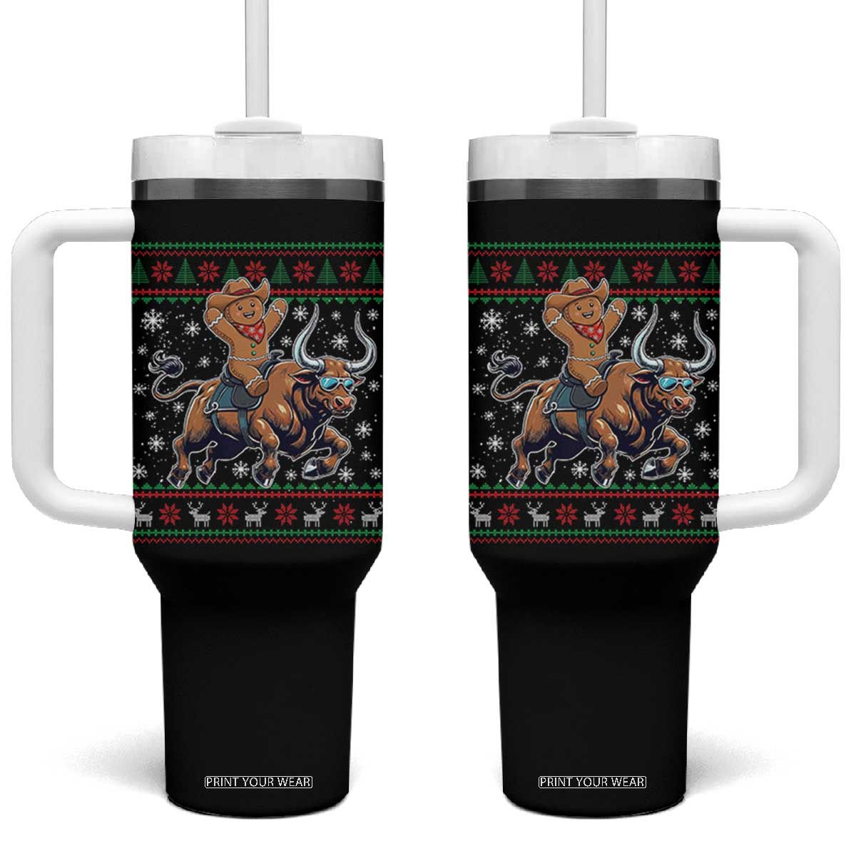 Funny Gingerbread Man Riding Bull Tumbler With Handle Cowboy Western Rodeo Christmas Gift TS12 One Size: 40 oz Black Print Your Wear