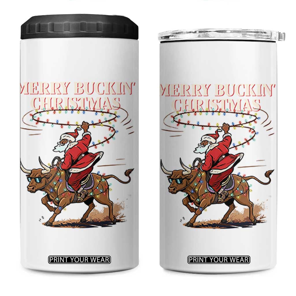 Merry Buckin Christmas 4 in 1 Can Cooler Tumbler Black Santa Western Rodeo Gift TS12 One Size: 16 oz White Print Your Wear