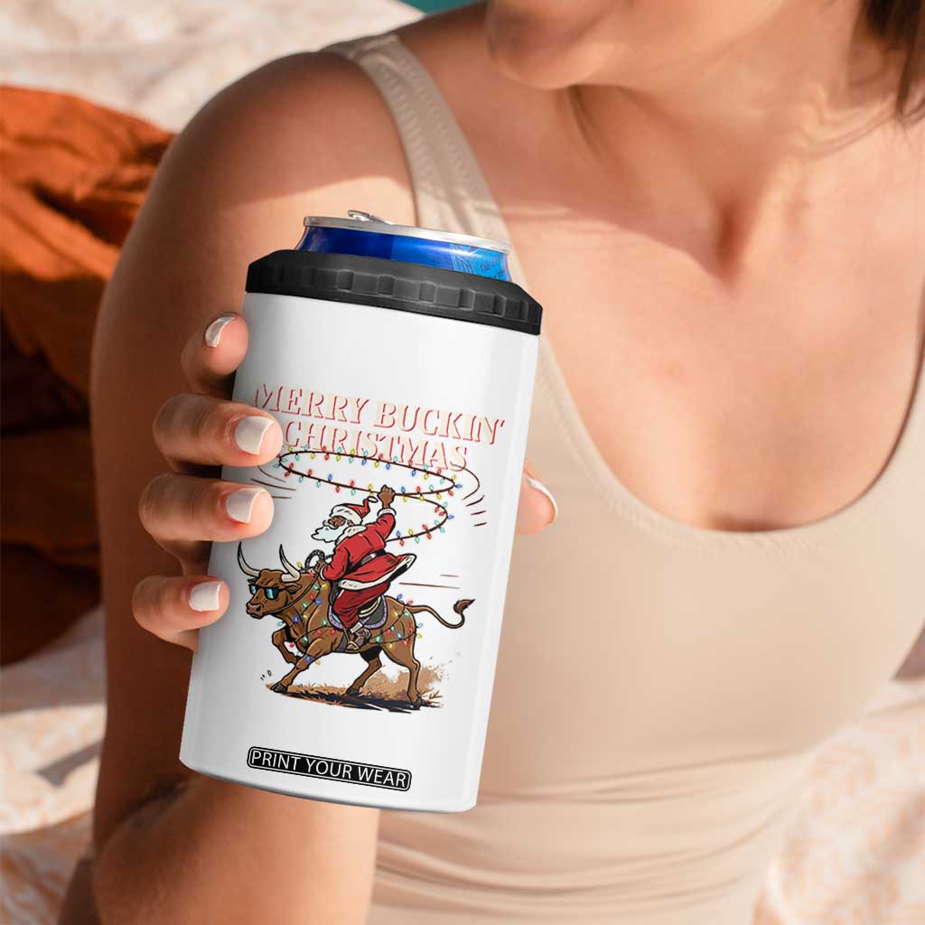 Merry Buckin Christmas 4 in 1 Can Cooler Tumbler Black Santa Western Rodeo Gift TS12 Print Your Wear