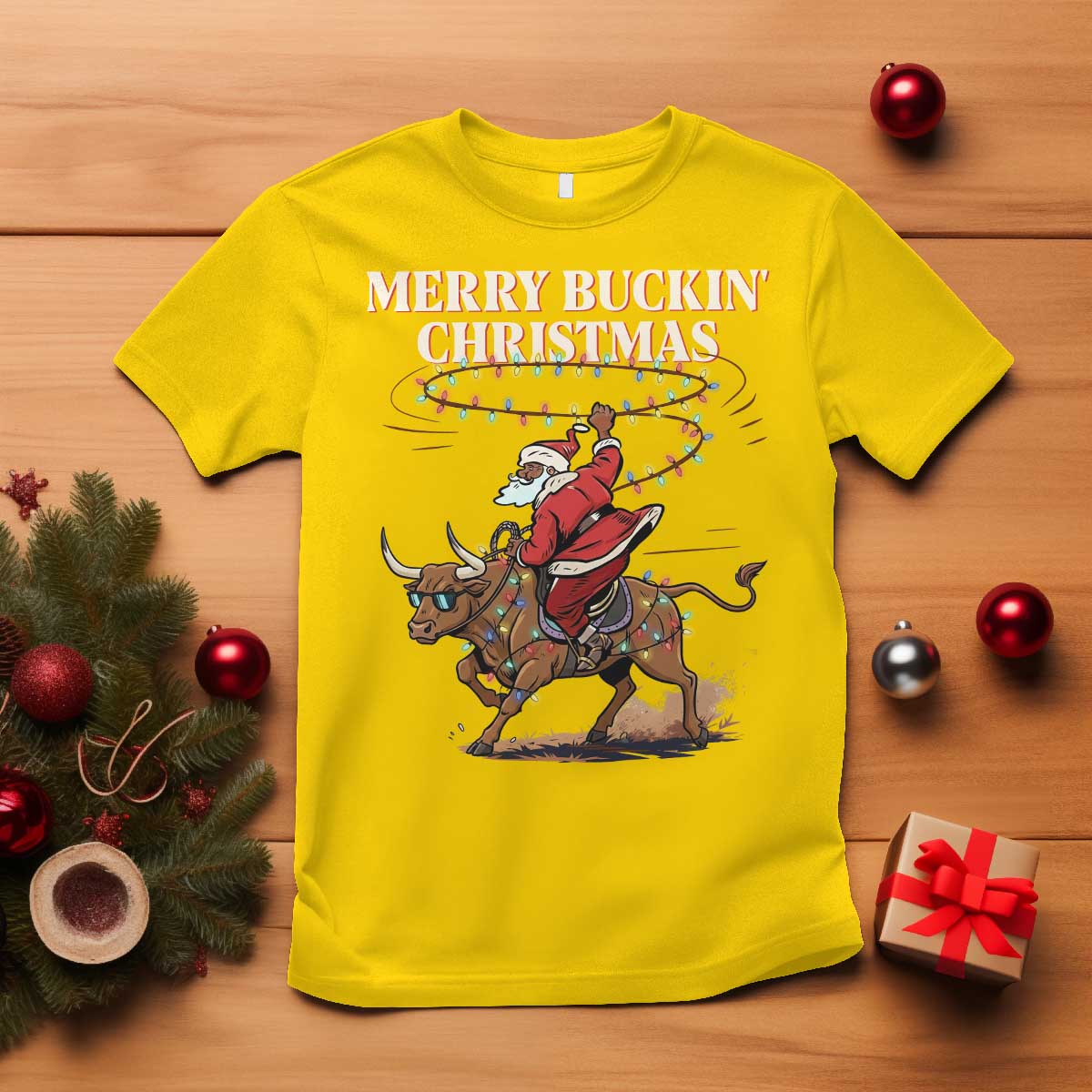 Merry Buckin Christmas T Shirt Black Santa Western Rodeo Gift TS12 Daisy Print Your Wear