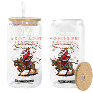 Merry Buckin Christmas Glass Can Black Santa Western Rodeo Gift TS12 Print Your Wear