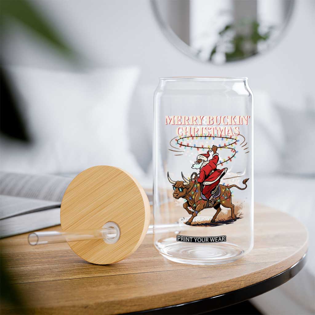 Merry Buckin Christmas Glass Can Black Santa Western Rodeo Gift TS12 Print Your Wear