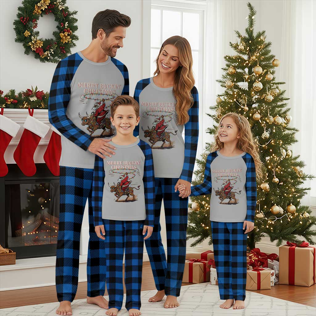 Merry Buckin Christmas Plaid Pajama Set Black Santa Western Rodeo Gift TS12 Blue Plaid Print Your Wear
